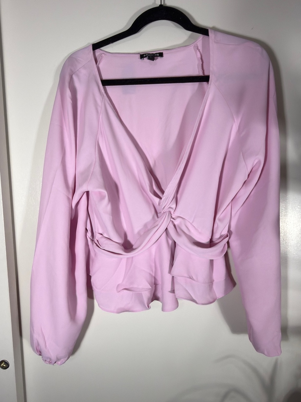 Express Light Pink Twist-Front Peplum Blouse
